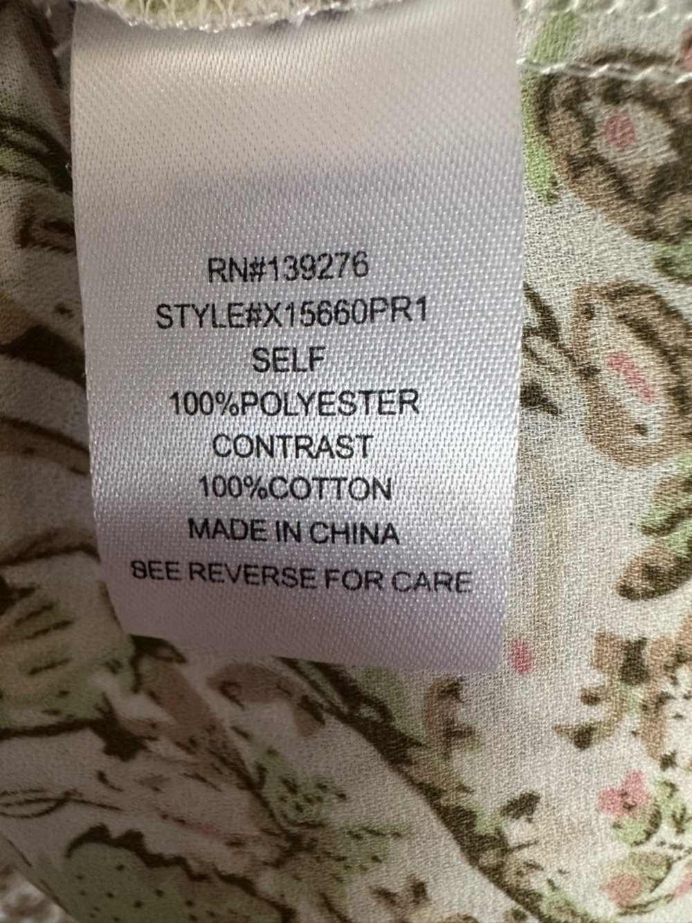 Daniel Rainn Floral Tie-Neck Peasant Blouse in Cream, Green and Pink - Picture 5 of 5